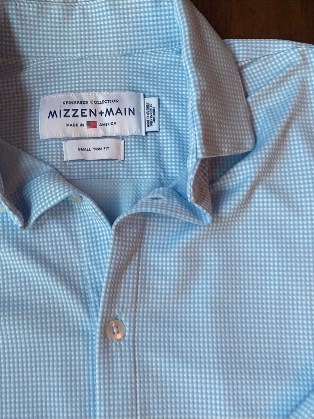 Mizzen + Main Spinnaker Mens Small Trim Fit Blue Gingham Performance Shirt